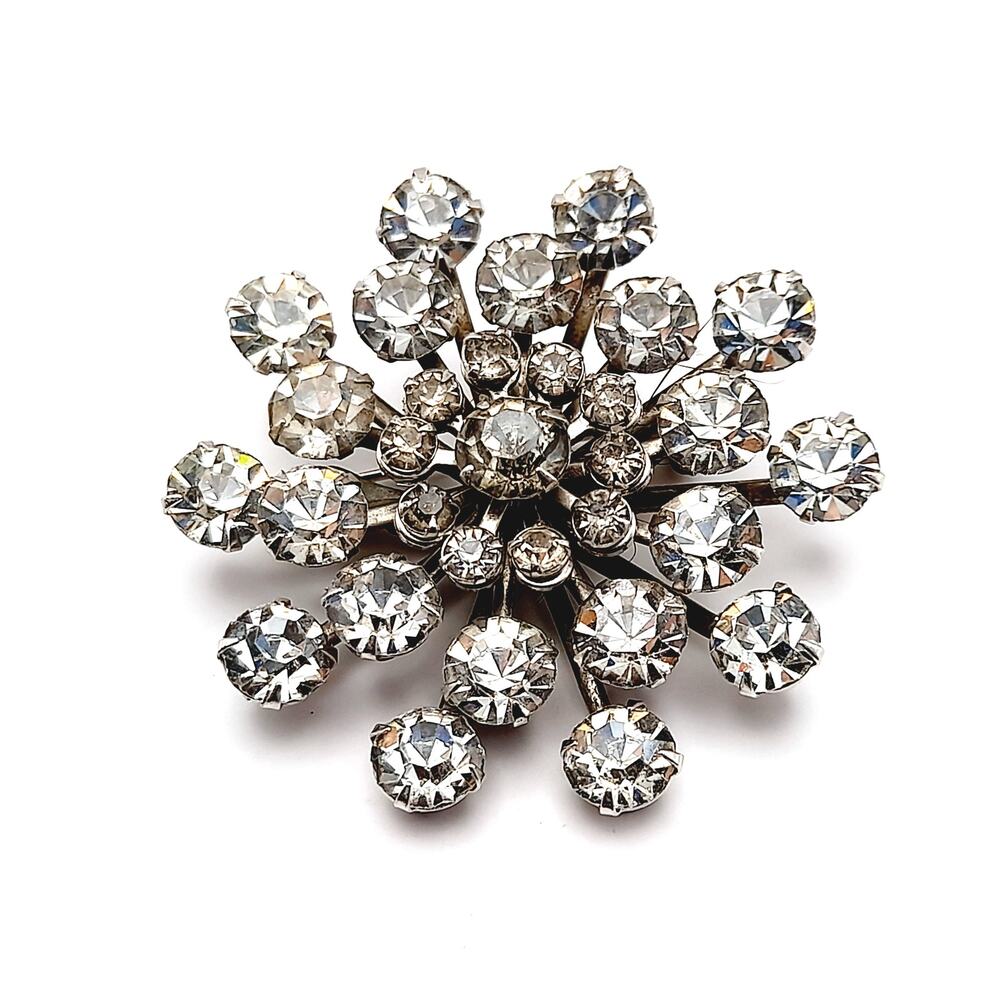 Vintage Coro Rhinestone Snowflake Brooch Clear Crystal Floral Pin - Picture 3 of 9